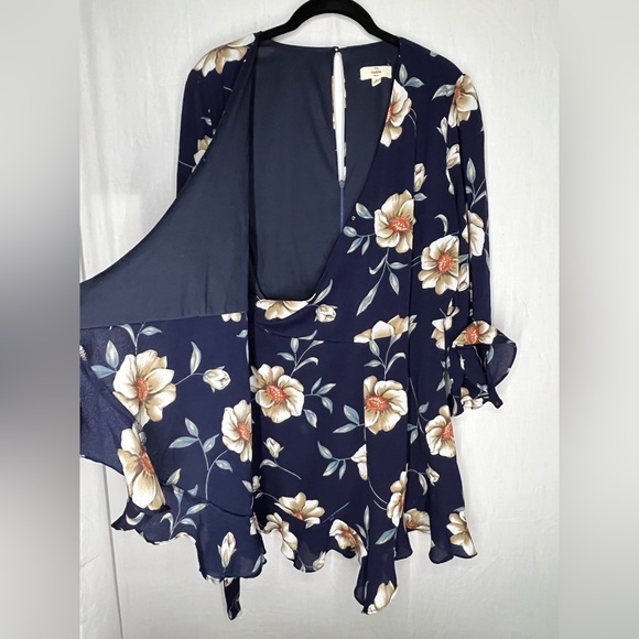 Navy Blue Floral Print Romper - Picture 3 of 5